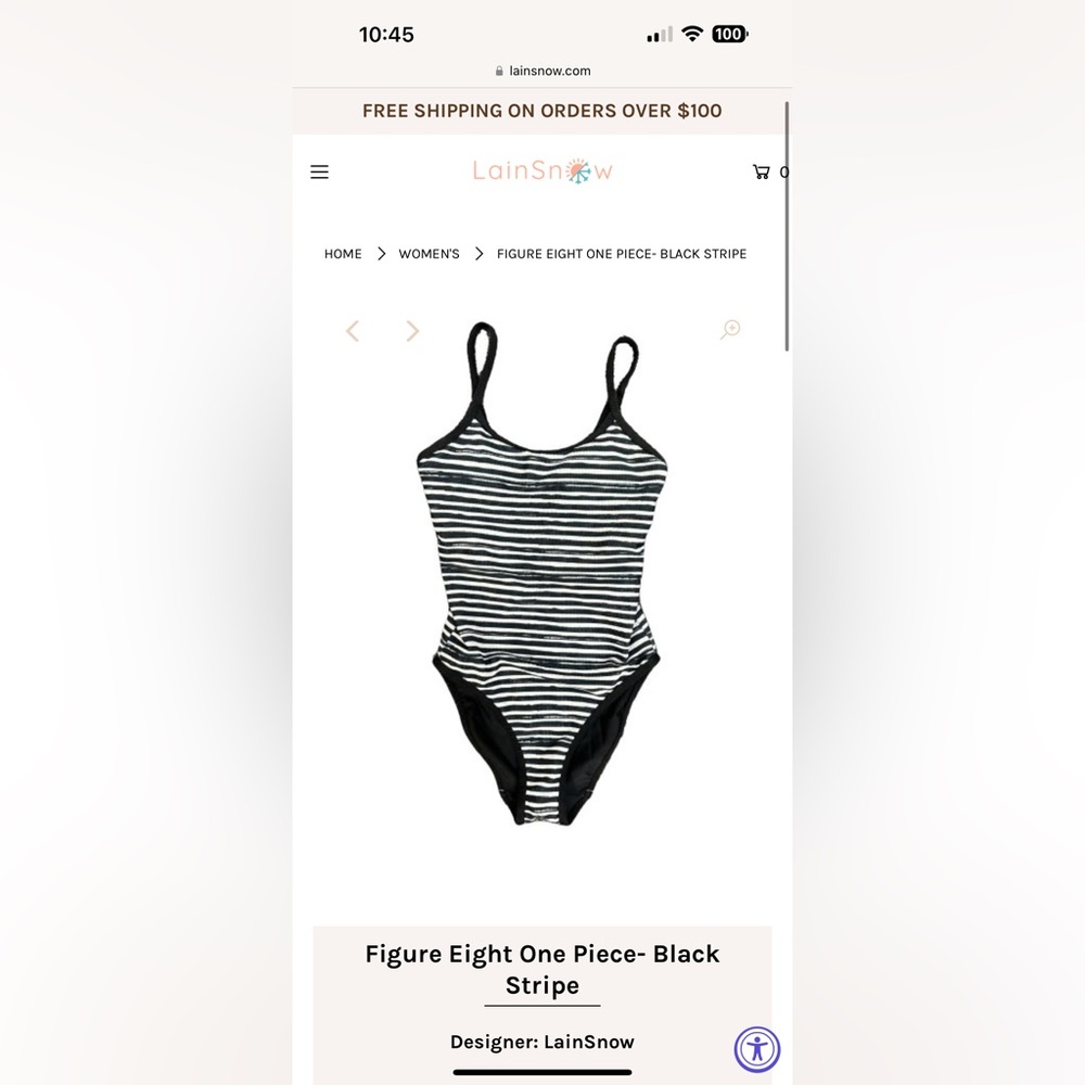 LainSnow Figure Eight One Piece- Black Stripe *new with tags*